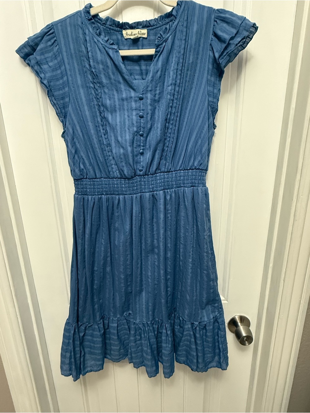Indigo Rose Mini Dress Large Blue Sleeveless Romantic Spring Feminine (32-12)